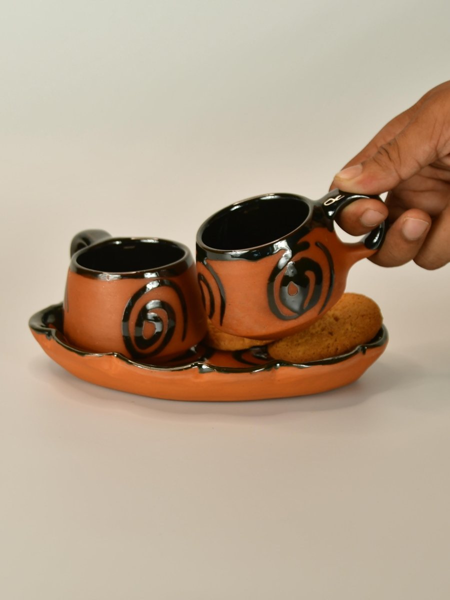 Terracotta Floral Cup Set: Artistic Home Decor and Kitchenware