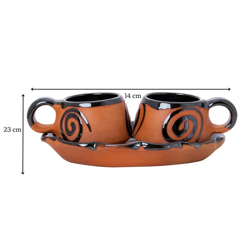 Terracotta Floral Cup Set: Artistic Home Decor and Kitchenware