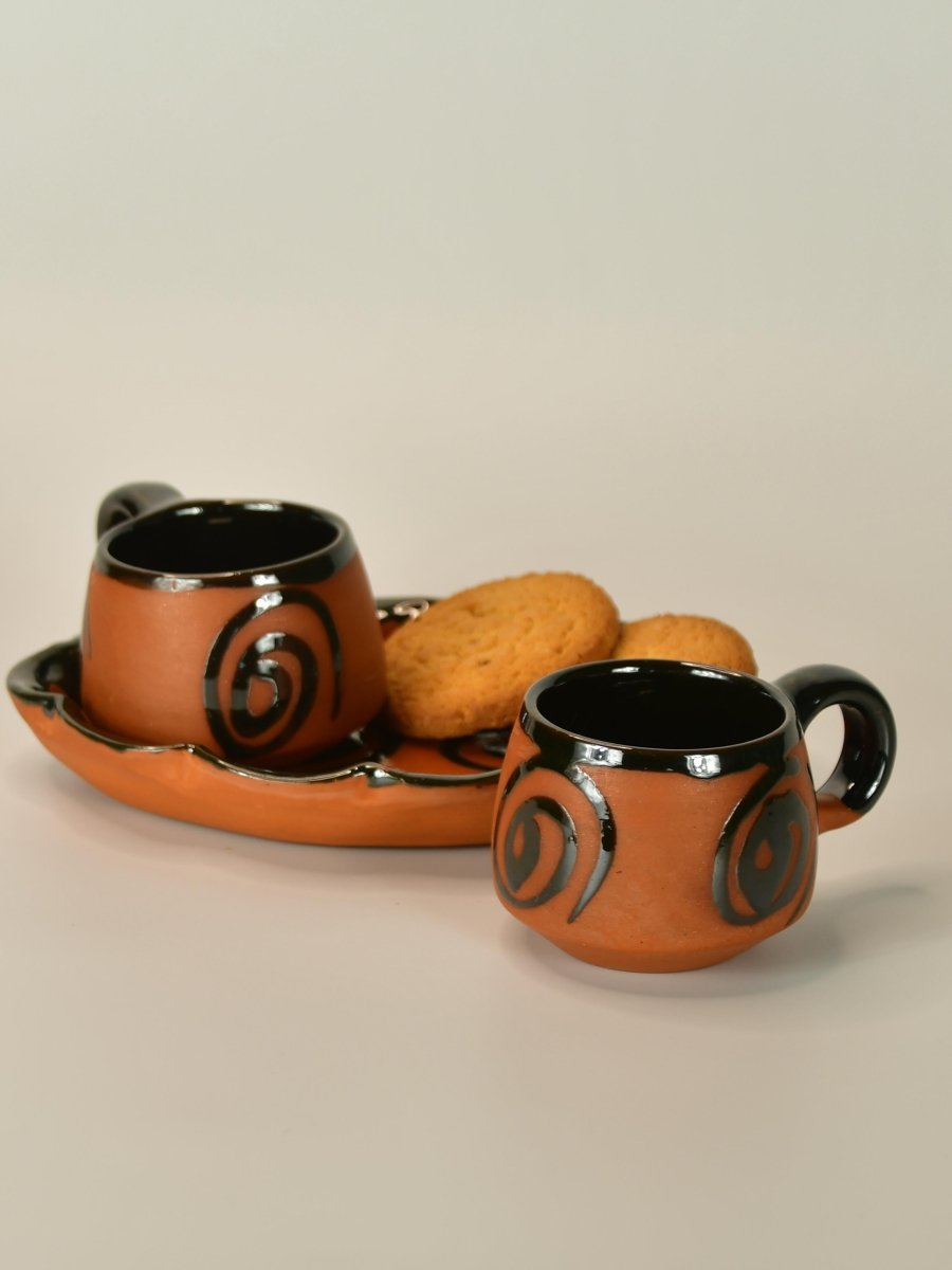 Terracotta Floral Cup Set: Artistic Home Decor and Kitchenware