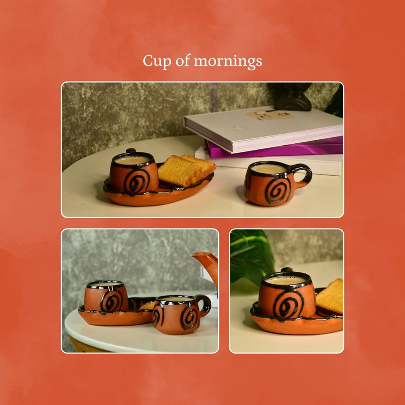 Terracotta Floral Cup Set: Artistic Home Decor and Kitchenware – view 4