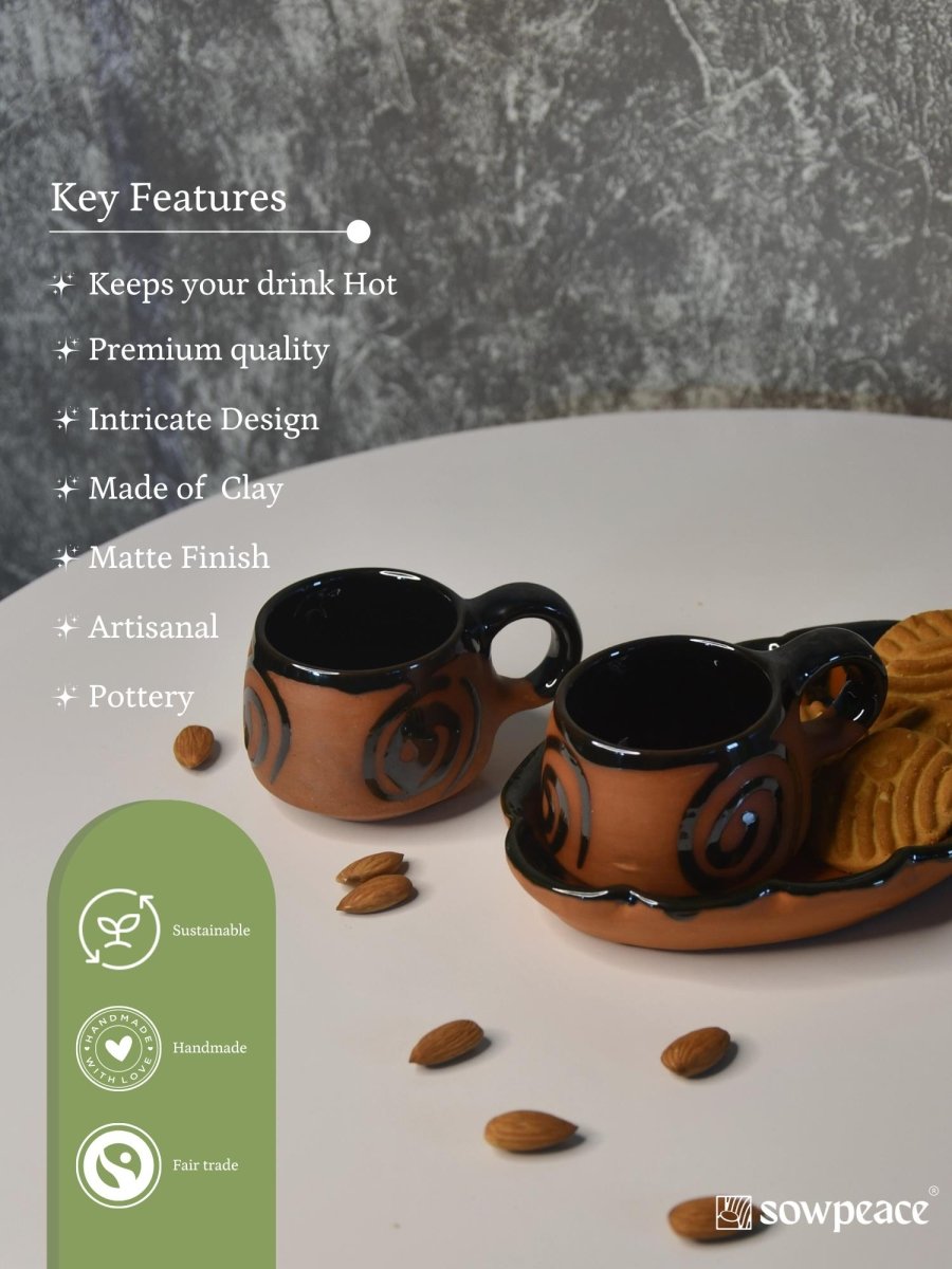 Terracotta Floral Cup Set: Artistic Home Decor and Kitchenware