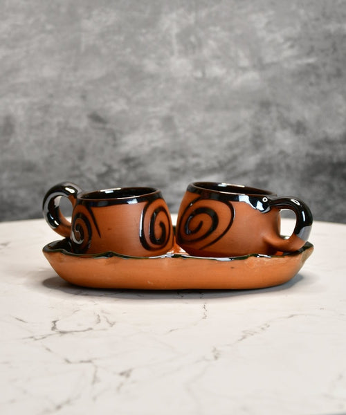 Terracotta Floral Cup Set: Artistic Home Decor and Kitchenware