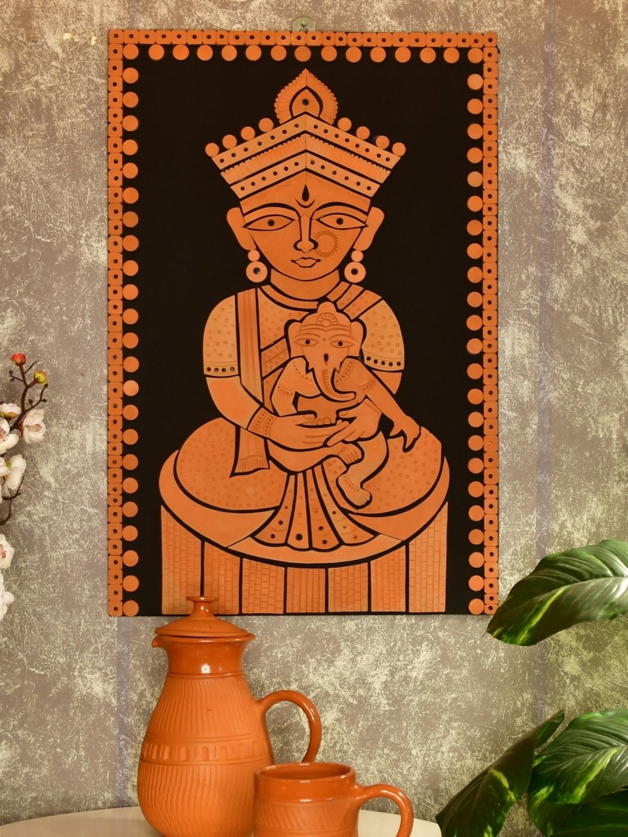 Terracotta Ganesh Janani: Artisan Wall Decor for Home Bliss - Sowpeace - Terracotta Ganesh Janani: Artisan Wall Decor for Home Bliss - Terr - WART - SANJ - JNGN - Sowpeace