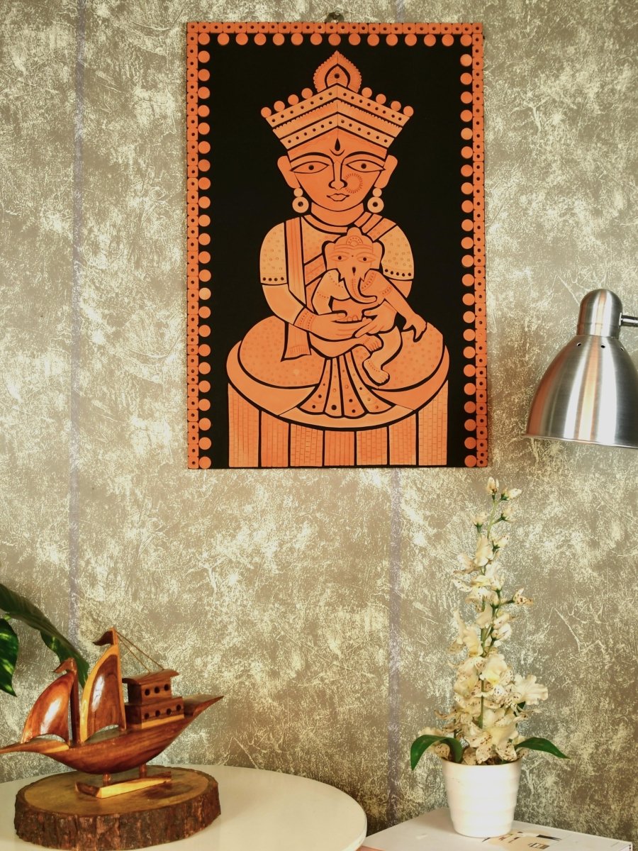 Terracotta Ganesh Janani: Artisan Wall Decor for Home Bliss - Sowpeace - Terracotta Ganesh Janani: Artisan Wall Decor for Home Bliss - Terr - WART - SANJ - JNGN - Sowpeace