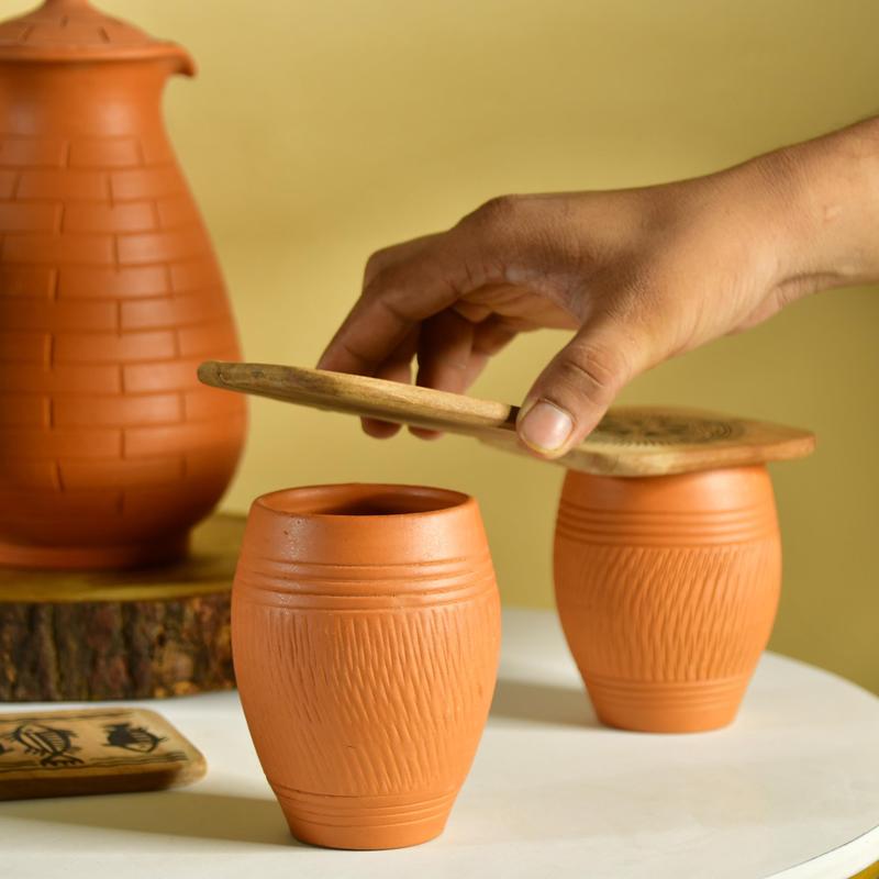 Terracotta Lassi Mug Set: Artisanal Elegance, Functional Design.