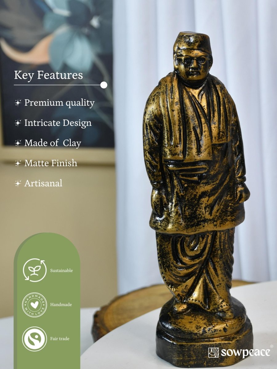 Terracotta Netaji Statue: Artisan-Made Tabletop Decor Masterpiece