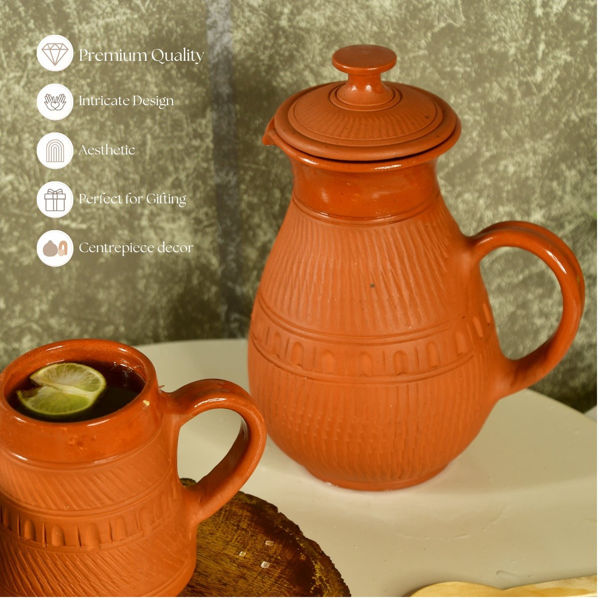 Terracotta Water Jug: Artisan Elegance for Home and Kitchen