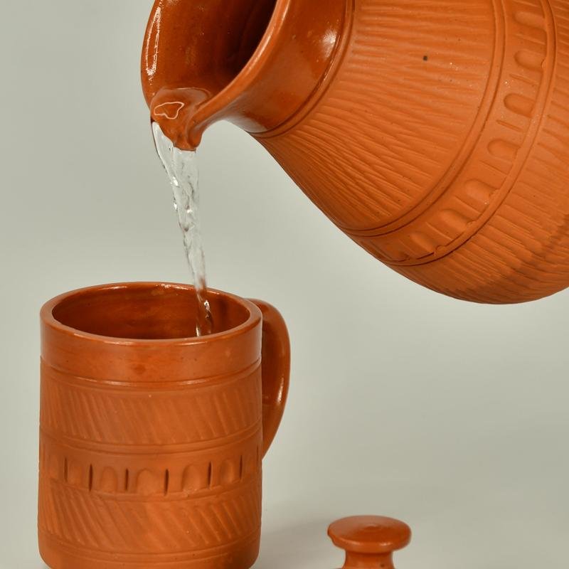 Terracotta Water Jug: Artisan Elegance for Home and Kitchen