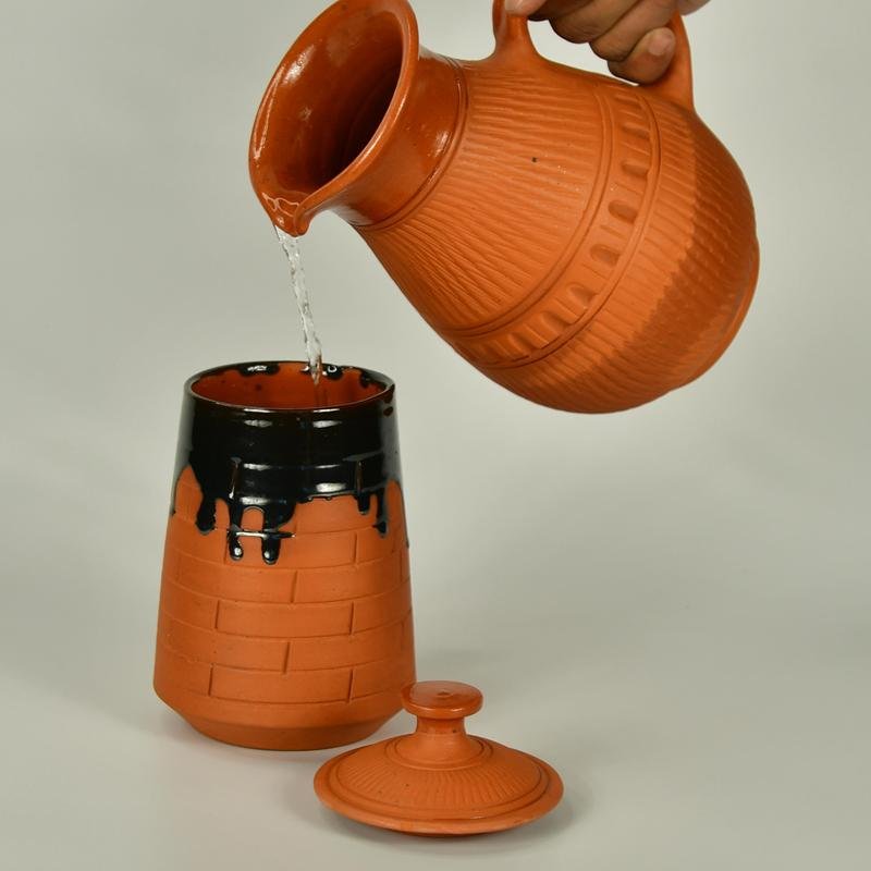 Terracotta Water Jug: Artisan Elegance for Home and Kitchen