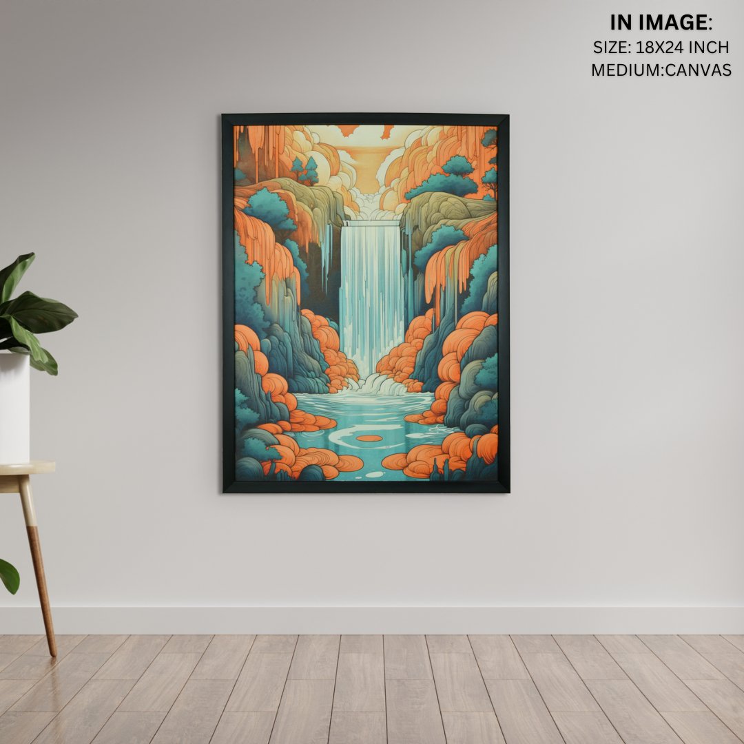 Terracotta Waterfall Canvas: Artisan Home Decor Masterpiece -Wall painting-Chitran by sowpeace-Terracotta Waterfall Canvas: Artisan Home Decor Masterpiece-CH-WRT-WITR-Sowpeace