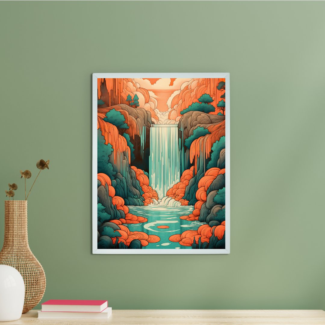 Terracotta Waterfall Canvas: Artisan Home Decor Masterpiece -Wall painting-Chitran by sowpeace-Terracotta Waterfall Canvas: Artisan Home Decor Masterpiece-CH-WRT-WITR-Sowpeace