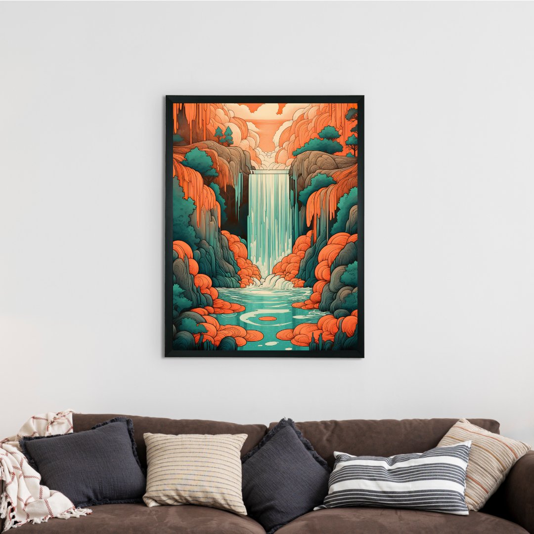 Sowpeace's Handcrafted Boho Day-Night Waterfall Line Art – Premium Set of 2, Indian-Inspired Canvas Prints