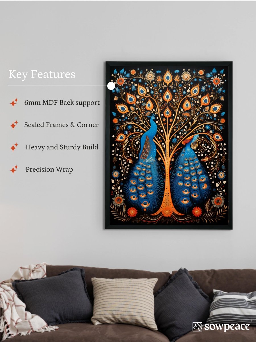 Twin Flames: Handcrafted Enchanting Peacock Print – Premium Indian-Inspired Canvas Art for Modern Home Decoration