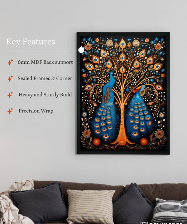 Twin Flames: Handcrafted Enchanting Peacock Print – Premium Indian-Inspired Canvas Art for Modern Home Decoration — image 6