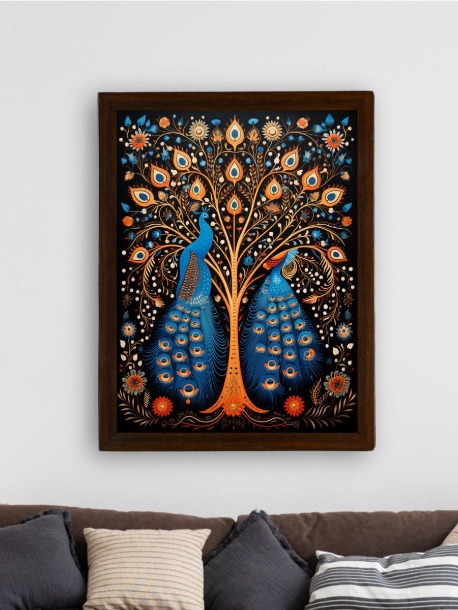 Twin Flames: Handcrafted Enchanting Peacock Print – Premium Indian-Inspired Canvas Art for Modern Home Decoration