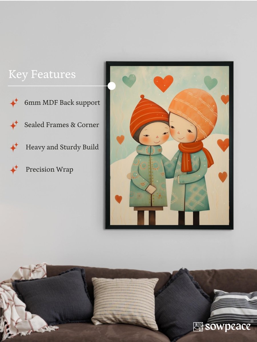 Warmth Within: Sowpeace's Premium Boy & Girl Winter Canvas Art – Handcrafted Indian-Inspired Prints for Cozy Holiday Decor