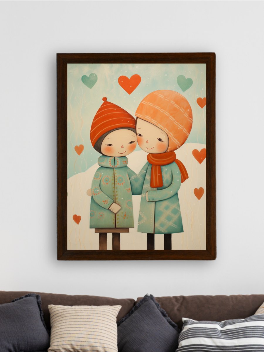 Warmth Within: Sowpeace's Premium Boy & Girl Winter Canvas Art – Handcrafted Indian-Inspired Prints for Cozy Holiday Decor