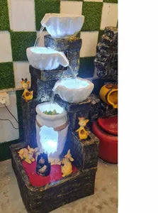 White Bowl Crate Tier Fountain Indoor Water Fountain – 4 ft -Indoor Water Fountain-Sowpeace-Indoor Water Fountain-SOWPEACE