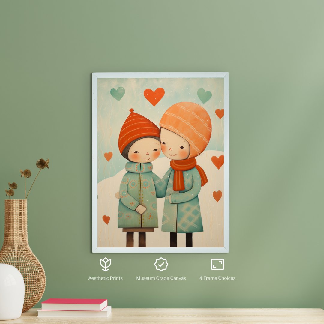 Winter Abstract: Artisan Wall Decor featuring Boy and Girl - Unique Home Ambiance Elegance and Charm -Wall painting-Chitran by sowpeace-Winter Abstract: Artisan Wall Decor featuring Boy and Girl - Unique Home Ambiance Elegance and Charm-CH-WRT-BGW-Sowpeace