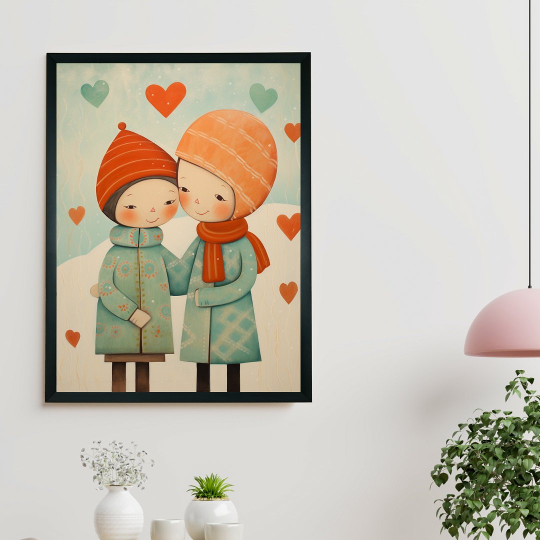 Winter Abstract: Artisan Wall Decor featuring Boy and Girl - Unique Home Ambiance Elegance and Charm -Wall painting-Chitran by sowpeace-Winter Abstract: Artisan Wall Decor featuring Boy and Girl - Unique Home Ambiance Elegance and Charm-CH-WRT-BGW-Sowpeace