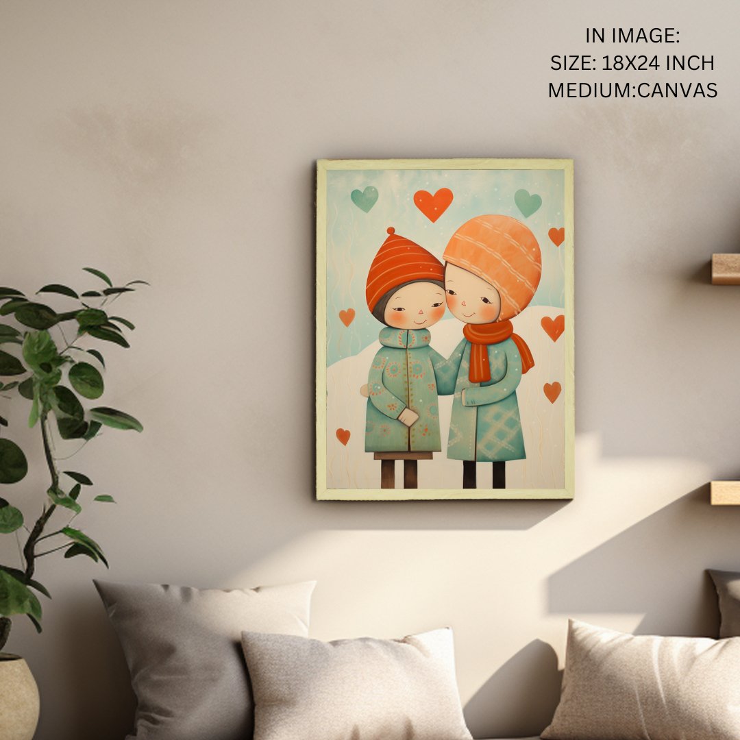 Warmth Within: Sowpeace's Premium Boy & Girl Winter Canvas Art – Handcrafted Indian-Inspired Prints for Cozy Holiday Decor