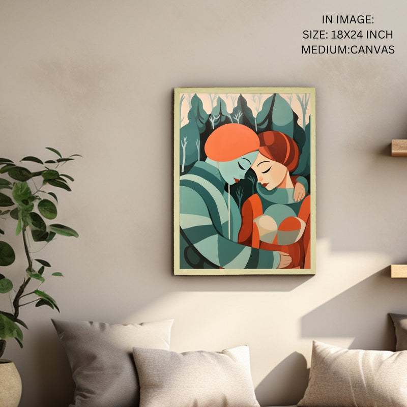 Winter Whispers: Premium Modern Couple Canvas Print by Sowpeace – Handcrafted Indian-Inspired Art for Elegant Winter Home Decor – view 5