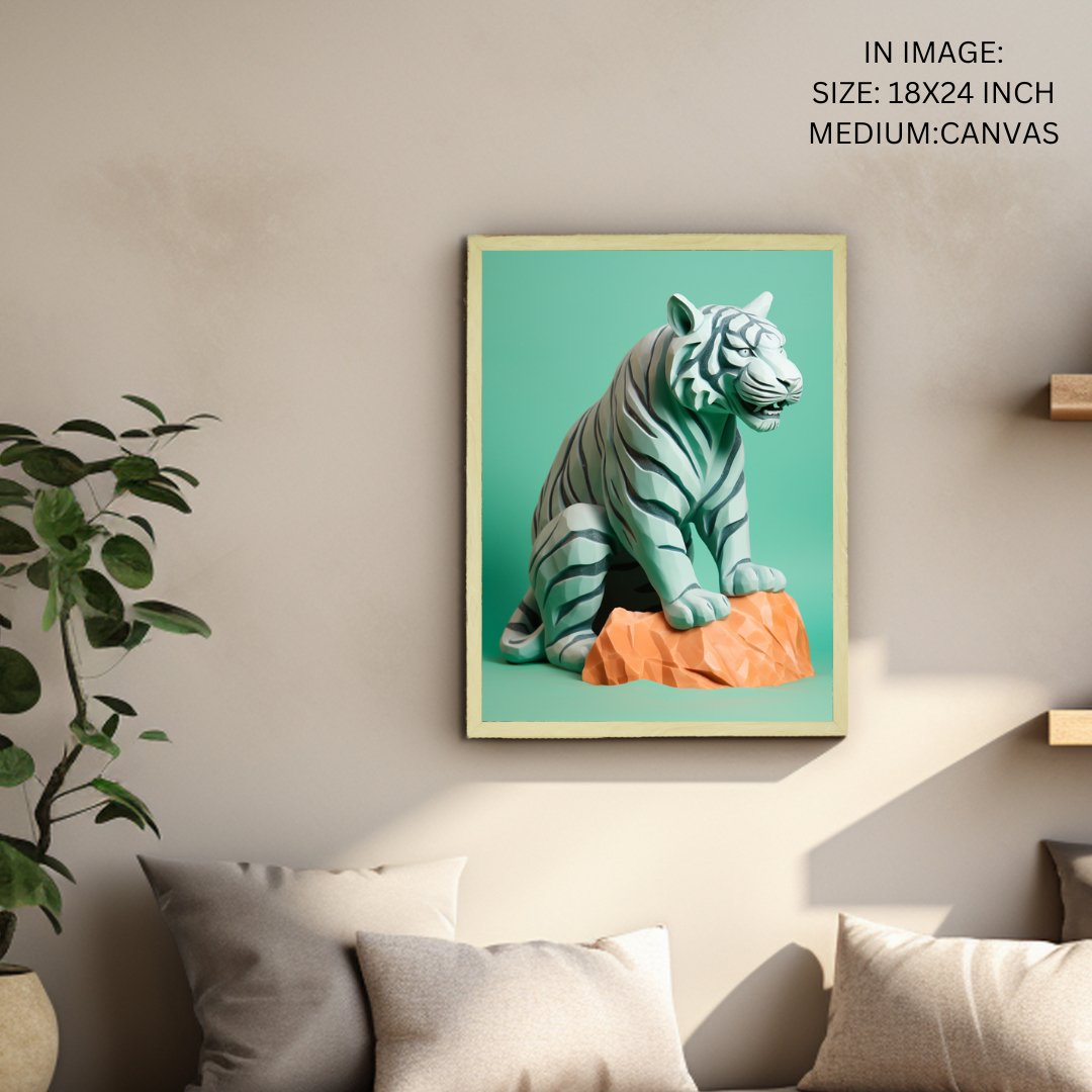 Frozen Form: Premium Abstract Tiger Canvas Wall Prints by Sowpeace – Handcrafted Indian-Inspired Art for Unique Winter Decor