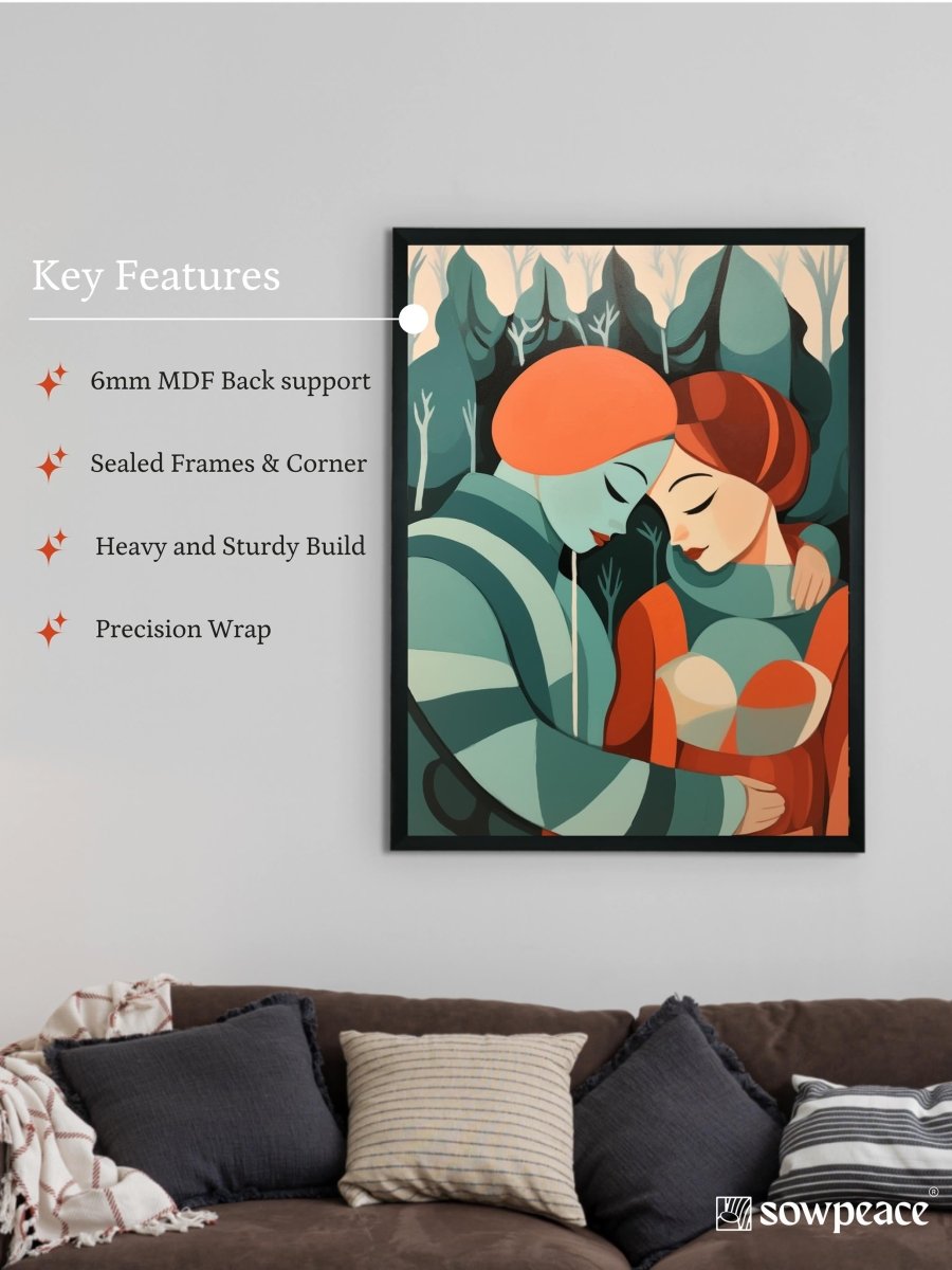 Winter Whispers: Premium Modern Couple Canvas Print by Sowpeace – Handcrafted Indian-Inspired Art for Elegant Winter Home Decor