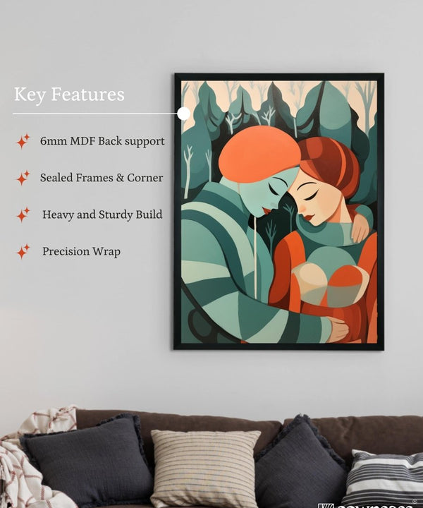 Winter Whispers: Premium Modern Couple Canvas Print by Sowpeace – Handcrafted Indian-Inspired Art for Elegant Winter Home Decor — image 6