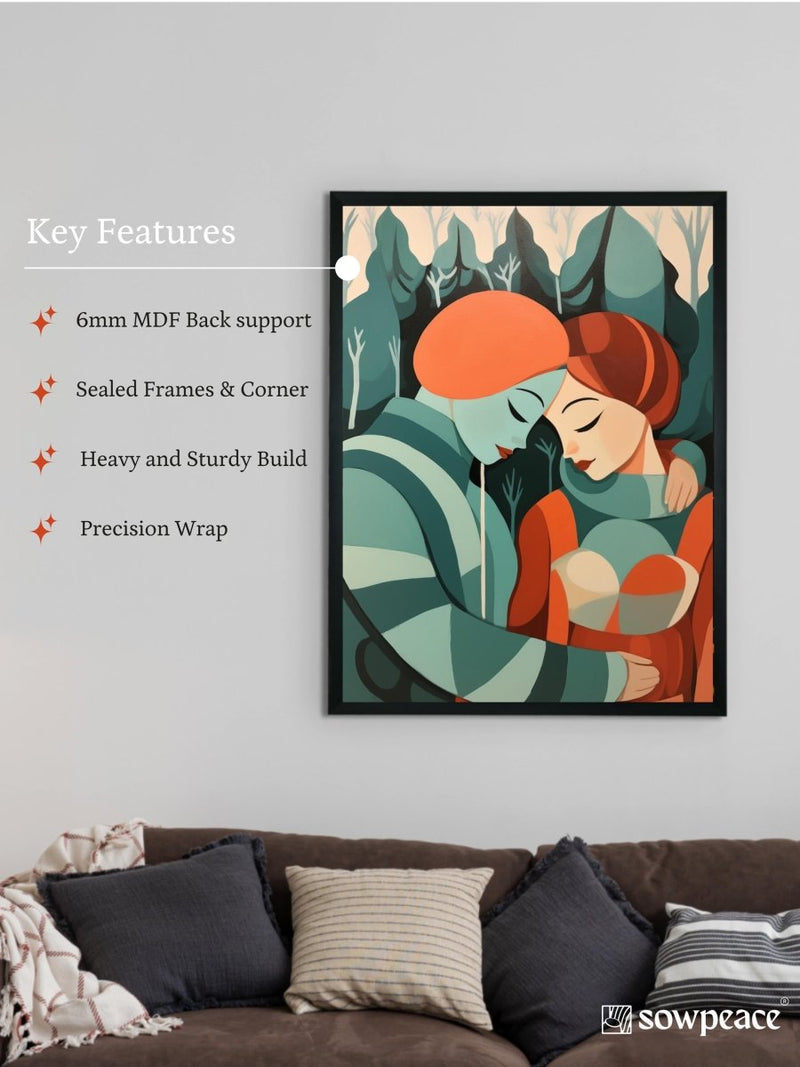 Winter Whispers: Premium Modern Couple Canvas Print by Sowpeace – Handcrafted Indian-Inspired Art for Elegant Winter Home Decor – view 6