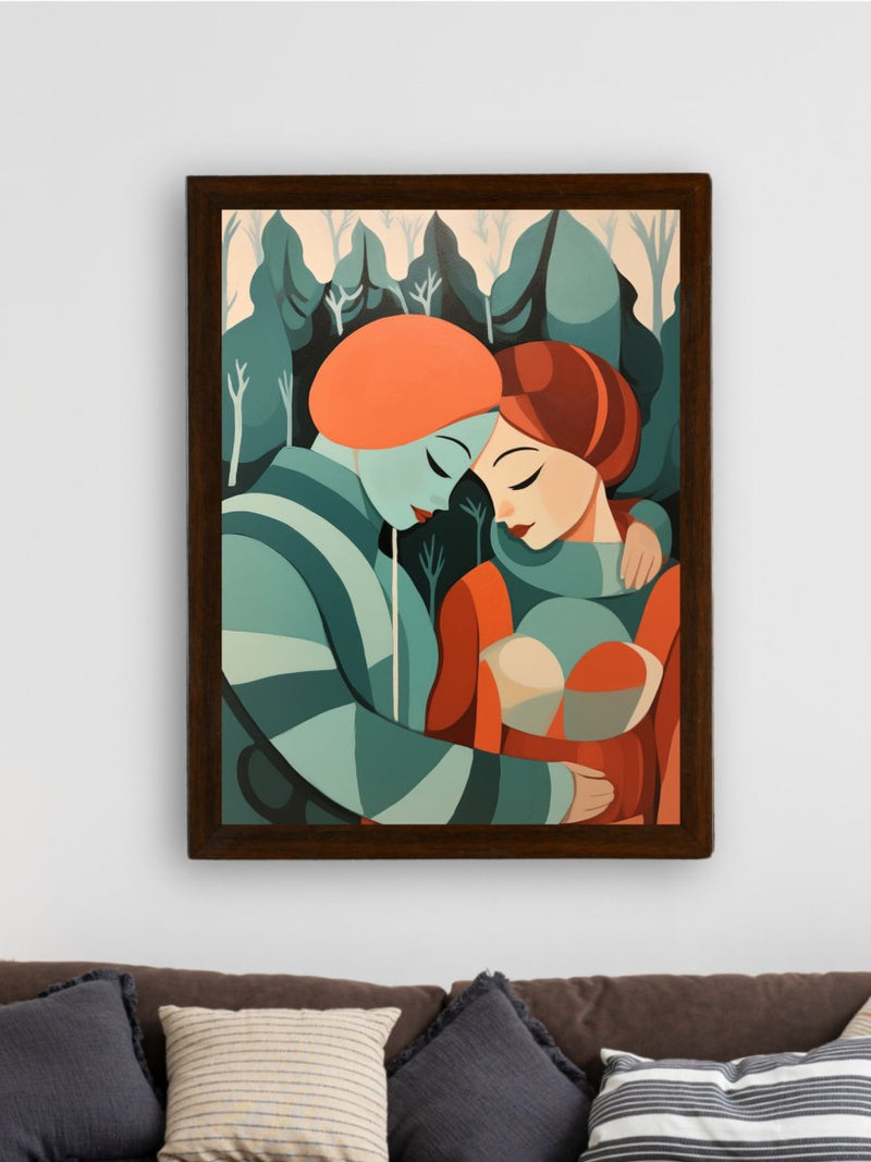 Winter Whispers: Premium Modern Couple Canvas Print by Sowpeace – Handcrafted Indian-Inspired Art for Elegant Winter Home Decor – view 3