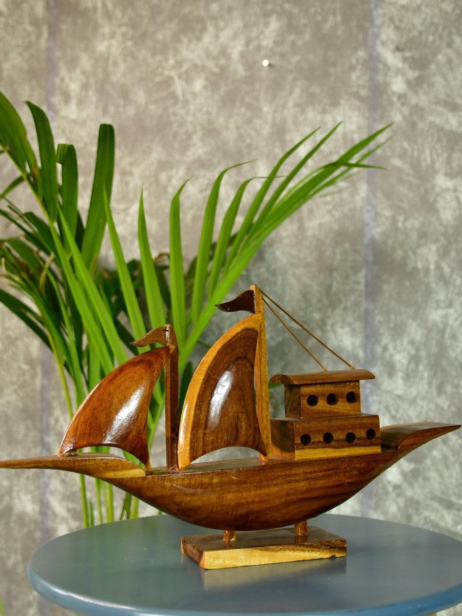 Wooden House Boat: Artisan - Crafted Tabletop Elegance - Sowpeace - Wooden House Boat: Artisan - Crafted Tabletop Elegance - Wood - WDHB - WDN - TT - Sowpeace