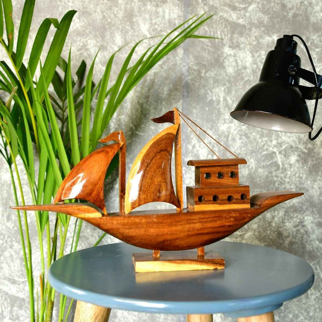 Wooden House Boat: Artisan-Crafted Tabletop Elegance