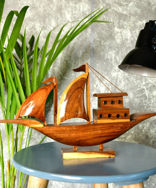 Wooden House Boat: Artisan-Crafted Tabletop Elegance