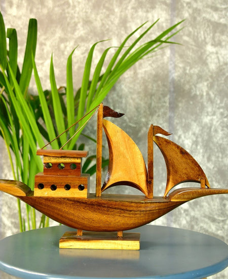Wooden House Boat: Artisan-Crafted Tabletop Elegance