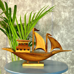 Wooden House Boat: Artisan-Crafted Tabletop Elegance - Additional View