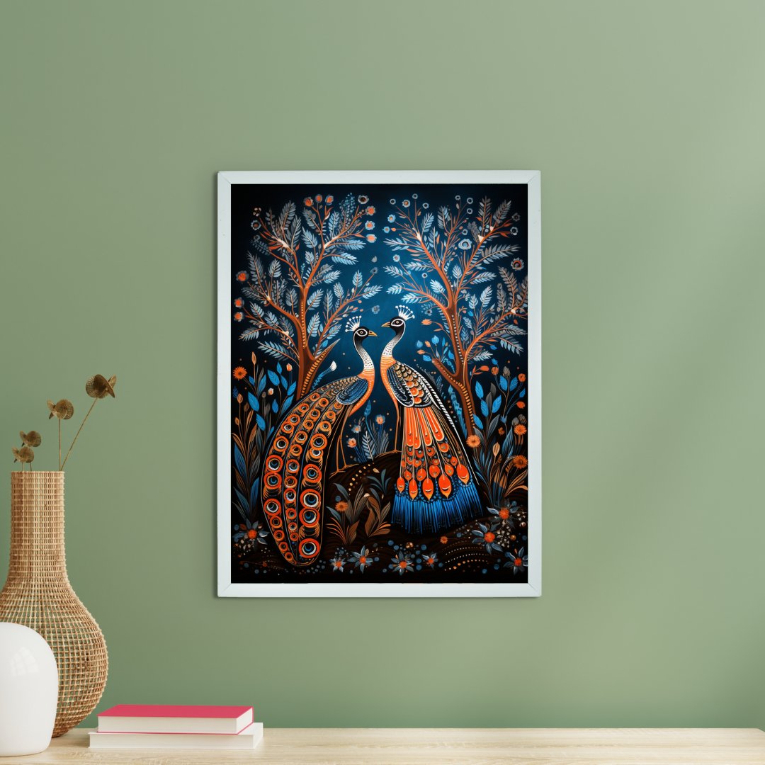 Artisan Canvas Wall Decor: Two Peacock Blue Masterpiece Collection -Wall painting-Chitran by sowpeace-Artisan Canvas Wall Decor: Two Peacock Blue Masterpiece Collection-CH-WRT-MTPB-Sowpeace