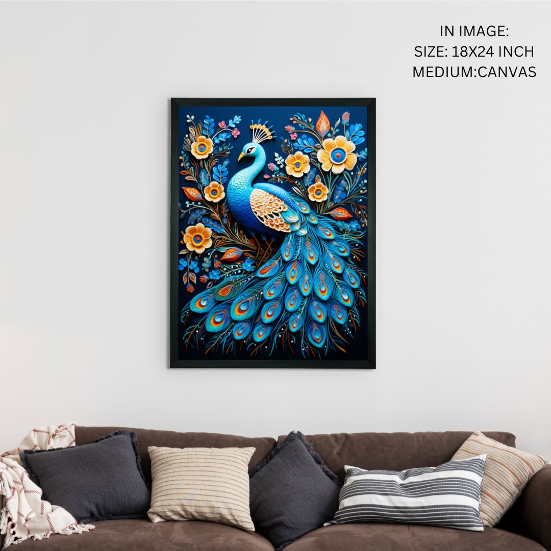 Artisan Peacock Bloom Canvas: Elegance in Wall Decor for Homes -Wall painting-Chitran by sowpeace-Artisan Peacock Bloom Canvas: Elegance in Wall Decor for Homes-CH-WRT-BDPB-Sowpeace