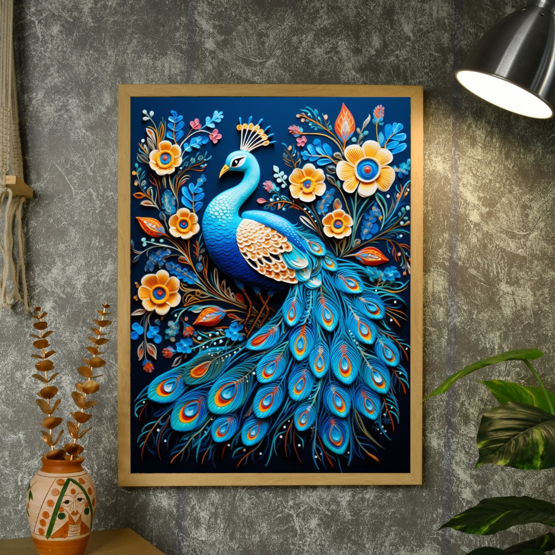 Sowpeace Serenity: Handcrafted Peacock Blooms Tranquility – Premium Canvas Art for Elegant and Peaceful Home Decor