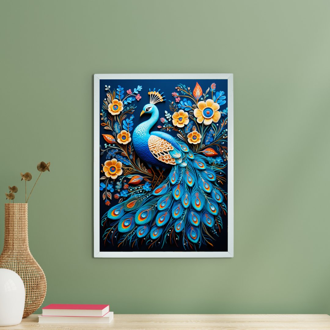 Artisan Peacock Bloom Canvas: Elegance in Wall Decor for Homes -Wall painting-Chitran by sowpeace-Artisan Peacock Bloom Canvas: Elegance in Wall Decor for Homes-CH-WRT-BDPB-Sowpeace