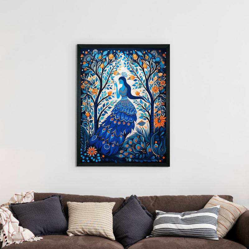 Sowpeace Harmony: Handcrafted Blue Women & Peacock Art – Premium Indian-Inspired Canvas Print for Elegant Decor – view 2