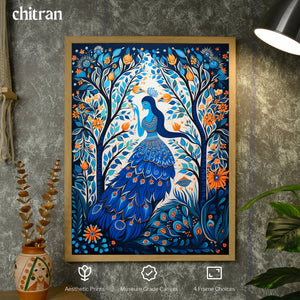 Blue Womcock Tree Aura: Artisan Canvas Wall Decor -Wall painting-Chitran by sowpeace-Blue Womcock Tree Aura: Artisan Canvas Wall Decor-CH-WRT-MWPB-Sowpeace