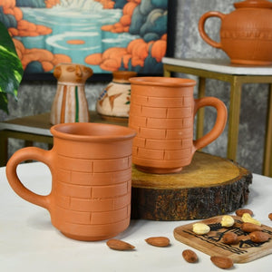 Brick Stripes Imprinted Terracotta Mugs -Utensils-Sowpeace-Brick Stripes Imprinted Terracotta Mugs-Terr-Uten-Terr-CMGHBC2-Sowpeace