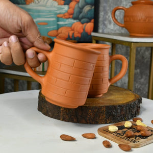 Brick Stripes Imprinted Terracotta Mugs -Utensils-Sowpeace-Brick Stripes Imprinted Terracotta Mugs-Terr-Uten-Terr-CMGHBC2-Sowpeace