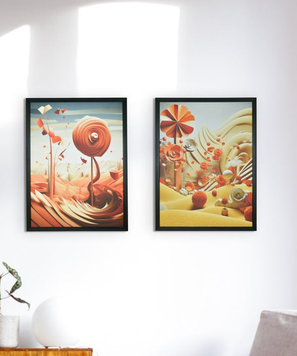 Sowpeace's Handcrafted 3D Autumn Abstract Wall Art – Premium Set of 2, Indian-Inspired Canvas Home Decor — main view