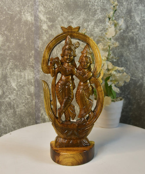 Wooden Radhe Krishna: Artisan Tabletop Decor