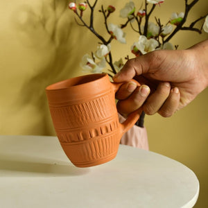 Etched Print Narrow Base Unglazed Terracotta Mug -Utensils-Sowpeace-Etched Print Narrow Base Unglazed Terracotta Mug-Terr-Uten-Terr-CMUG-Sowpeace