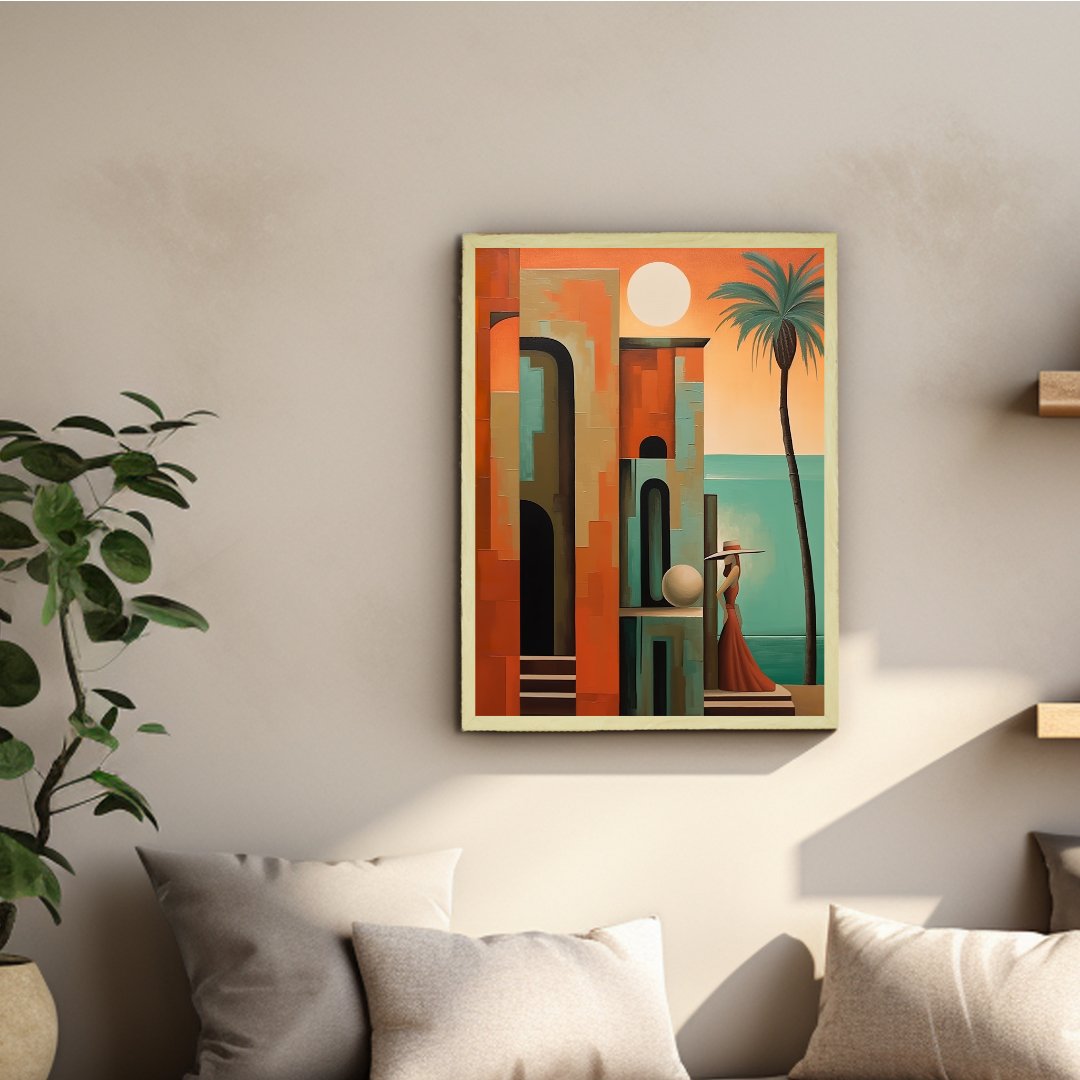 Geometry Sun Elegance: Artisan Canvas Wall Decor with Lady -Wall painting-Chitran by sowpeace-Geometry Sun Elegance: Artisan Canvas Wall Decor with Lady-CH-WRT-LOGS-Sowpeace