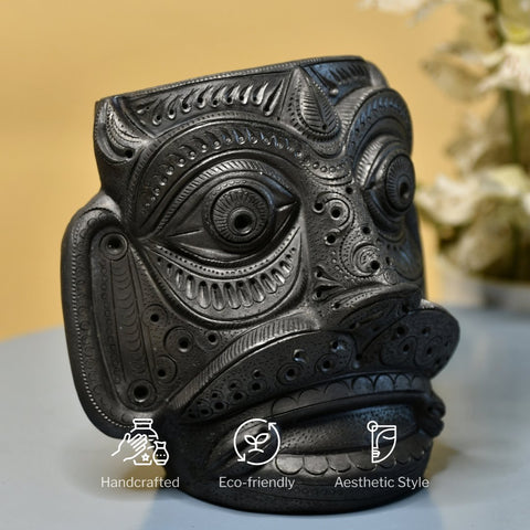 Vastu Principles for Unique Black Terracotta Asur Mask with Vase - Artisan Home Décor
