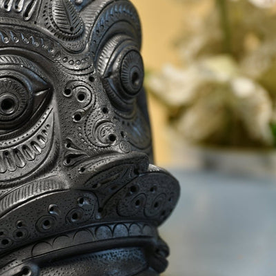 Unique Black Terracotta Asur Mask with Vase - Artisan Home Décor